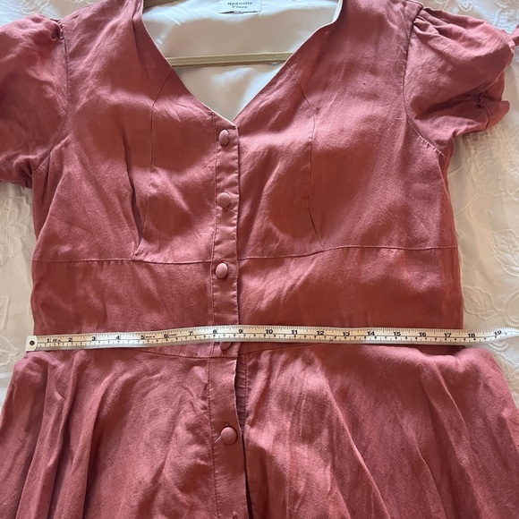 Rust-Colored Button-Front Linen Midi Dress - Picture 4 of 7